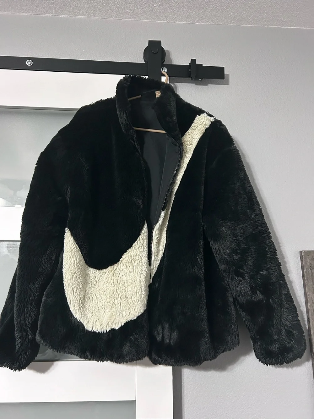 Nike Black Faux Fur Jacket with Accent Swoosh